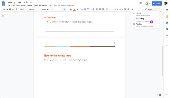 google docs suggesting mode