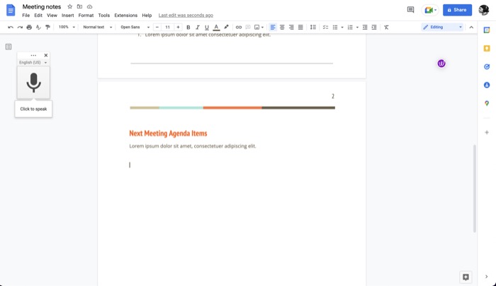 google docs voice typing