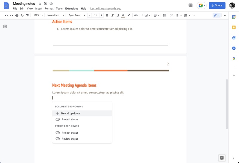 google docs dropdown menu