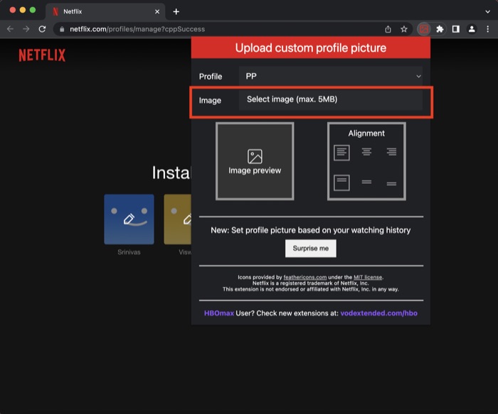 Select custom image for Netflix