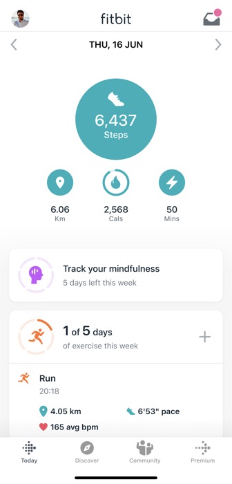 fitbit app home screen