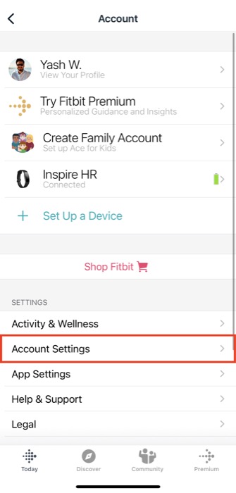 fitbit app settings