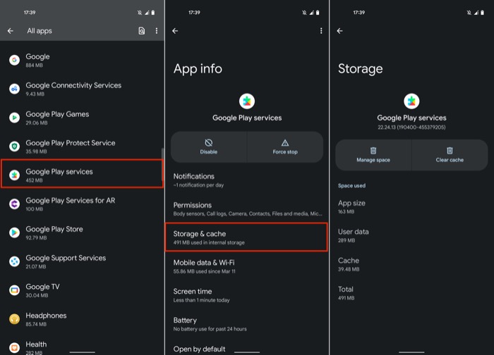 clear play services cache and data