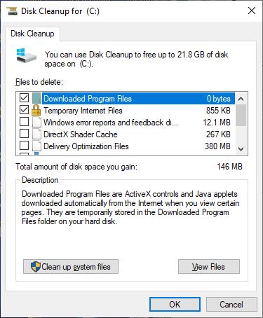 Clean up files on Windows 