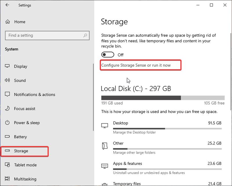 Configure Storage Sense 