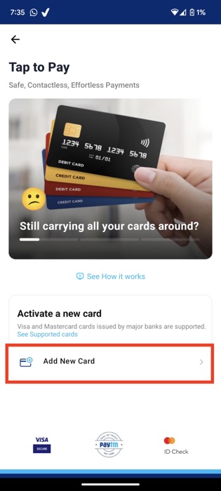 Add card in paytm