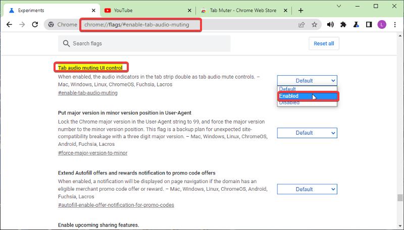 Enable tab muting in Chrome 