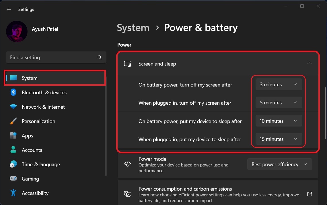 Adjust Sleep and Screen Turn Off Time