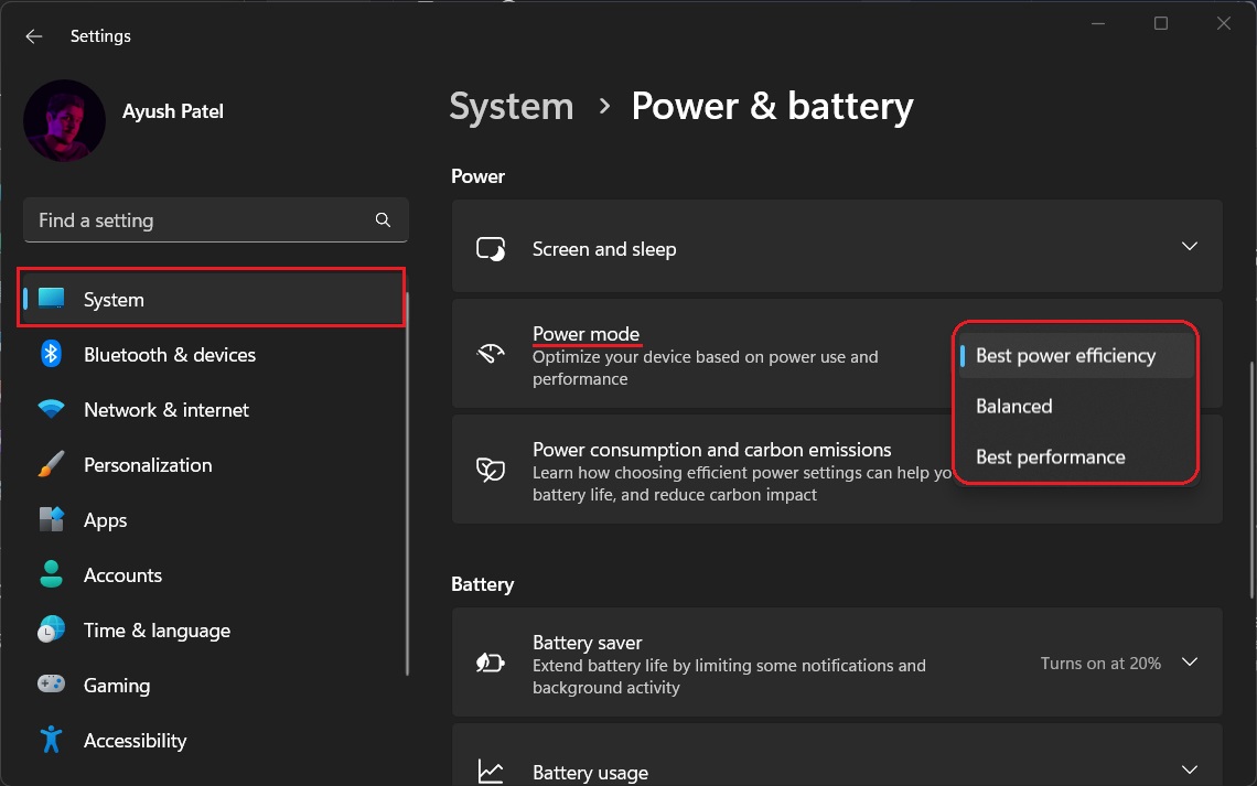 Using a Different Power Plan