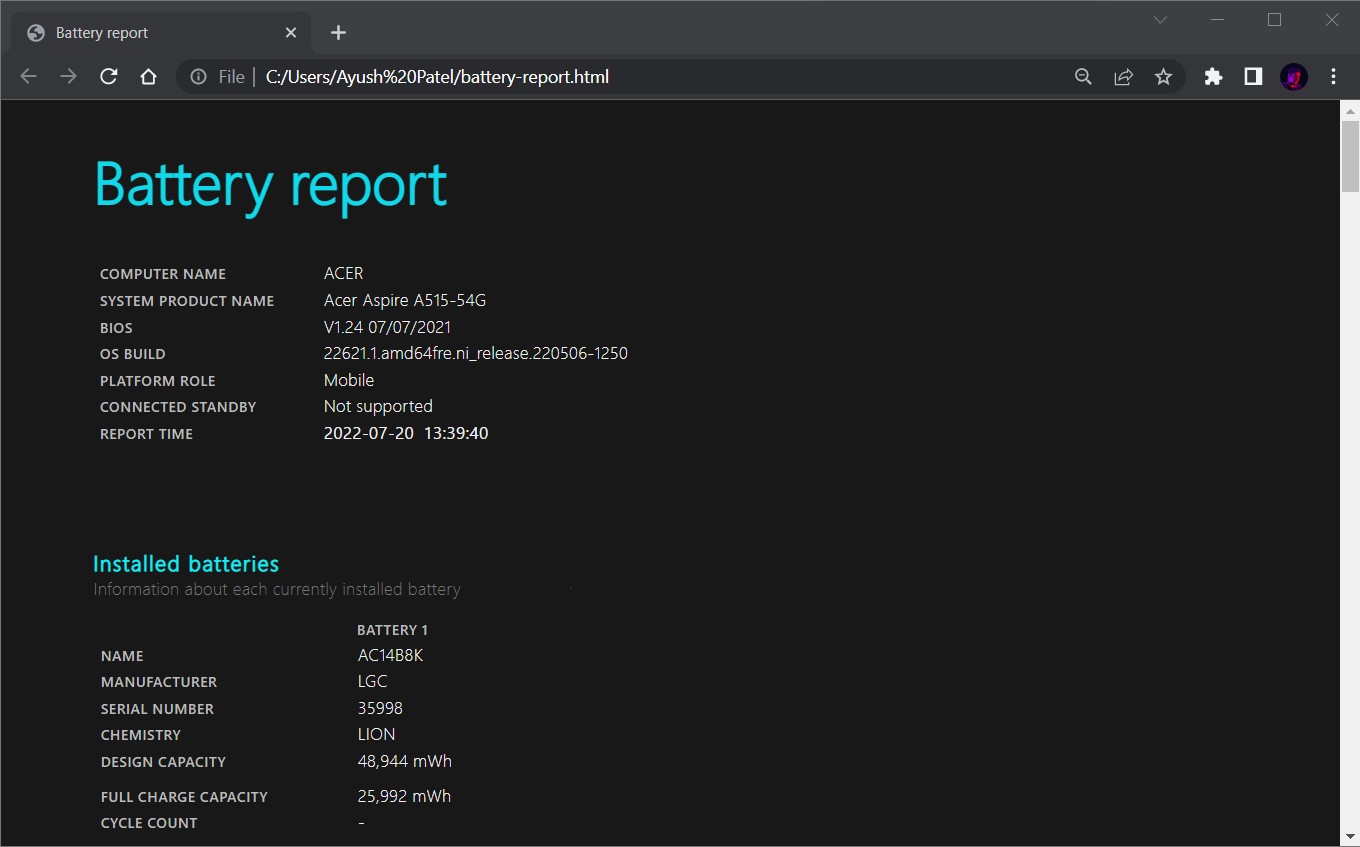 find battery health report