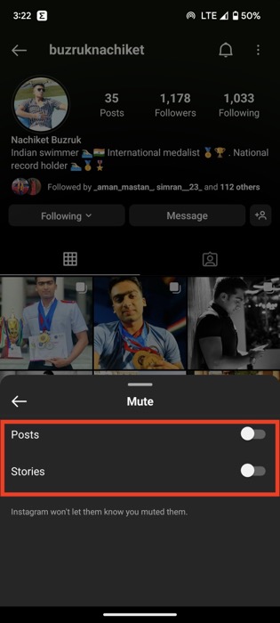 instagram account mute option