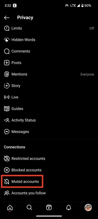 Instagram muted accounts