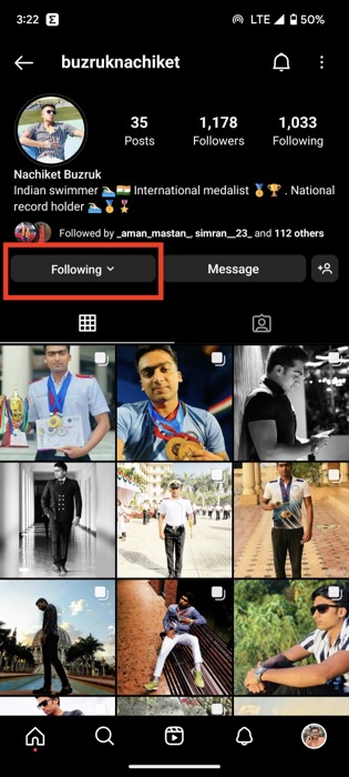 Instagram account following