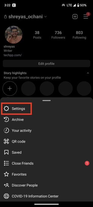 Instagram profile settings