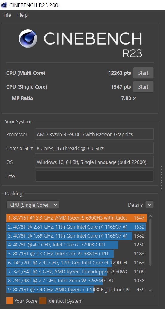 Asus rog flow x13 cinebench