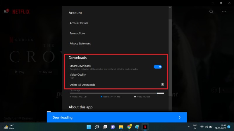 download movies and shows Netflix Windows settings step 3