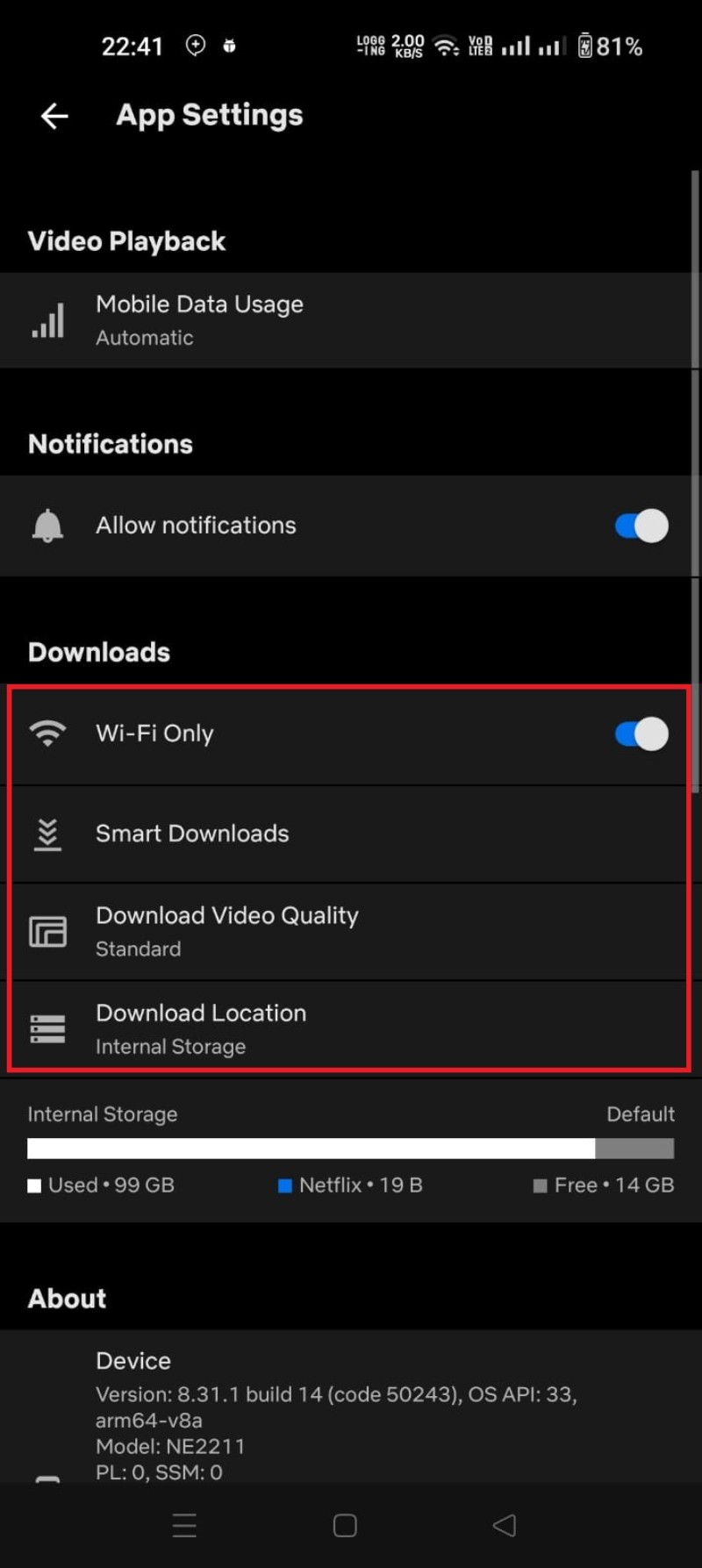 download movies and shows netflix android settings step 3