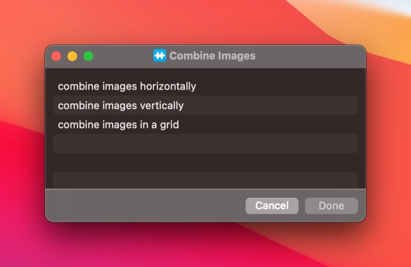 choosing image layout in combine images shortcut