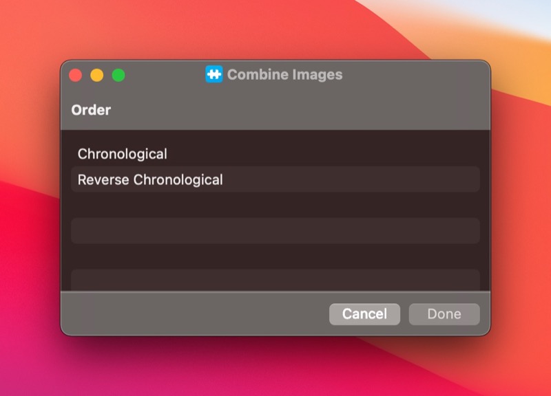 selecting order of images in combine images shortcut