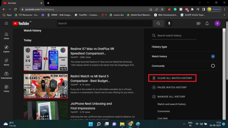 view and delete watch youtube history on windows step 5