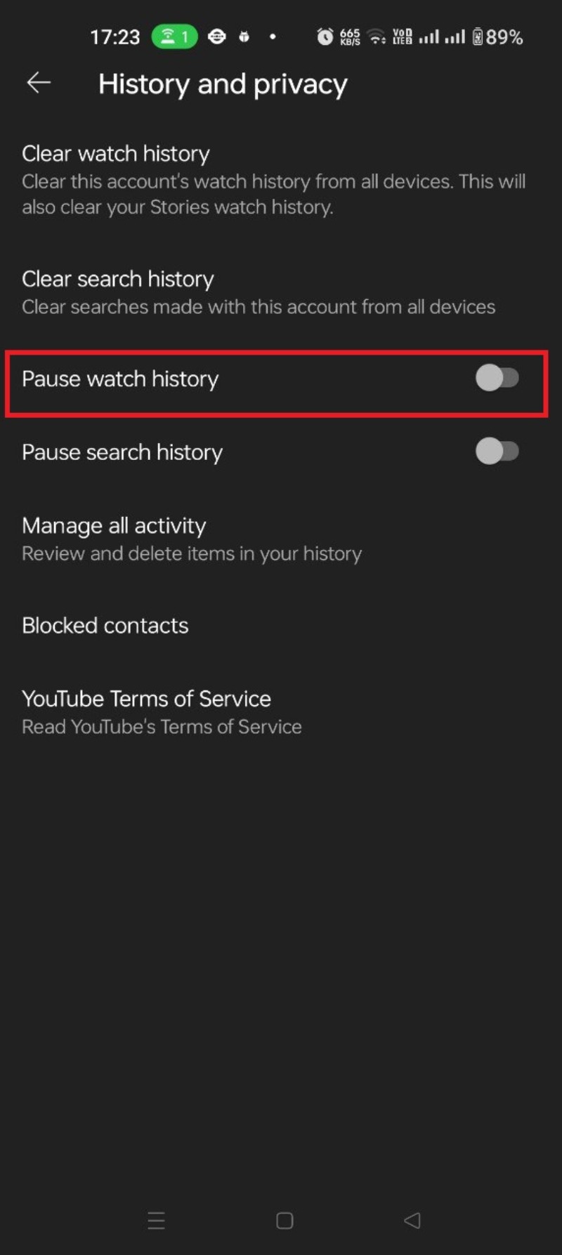 how to pause Youtube watch history step 4