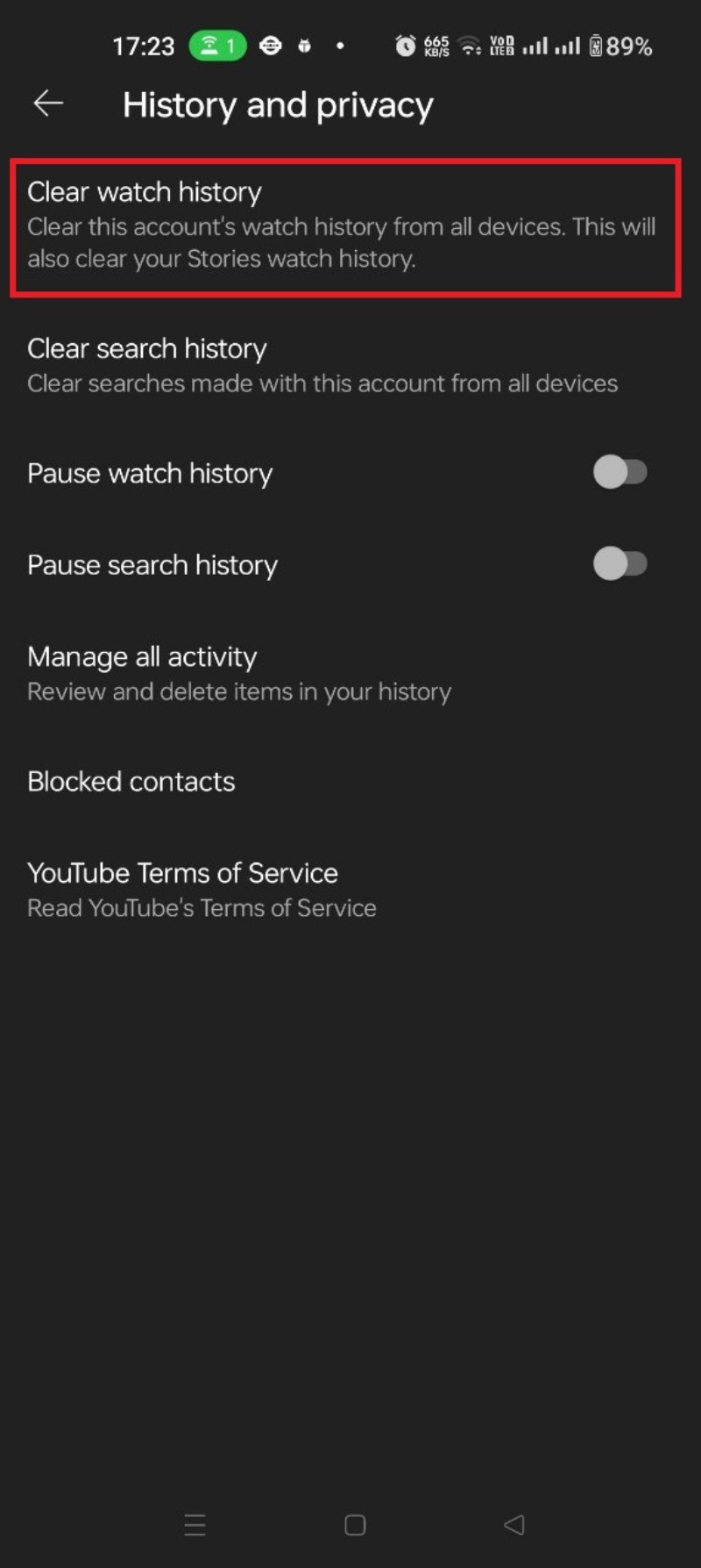 view and delete youtube watch history android step 8