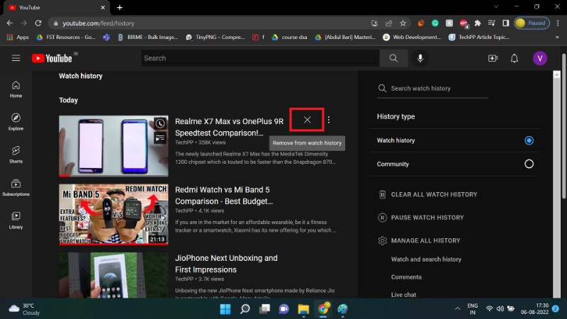 view and delete watch youtube history on windows step 4