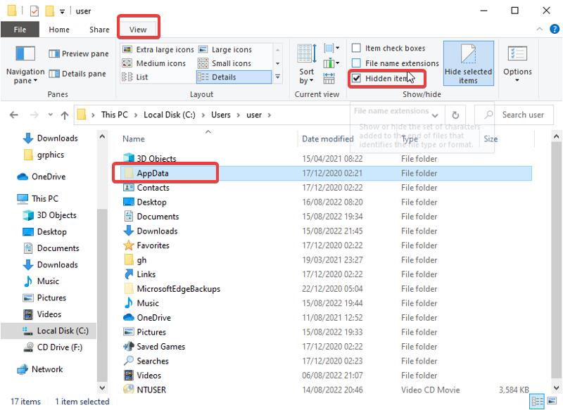 Show hidden files in File explorer