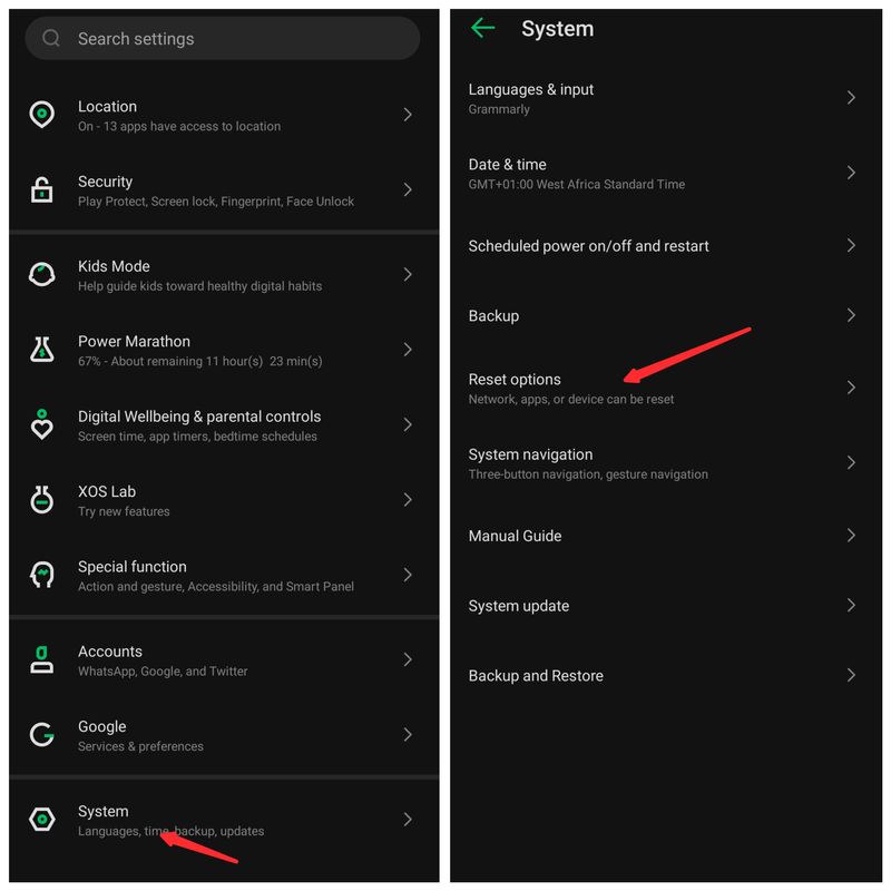 Android Reset option
