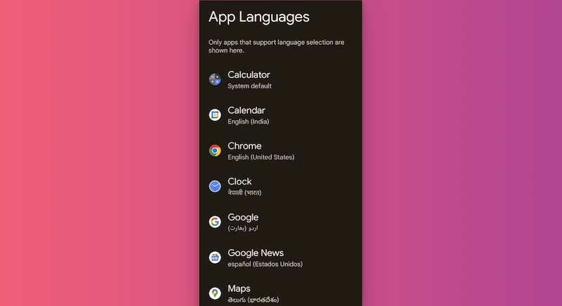 app languages android 13