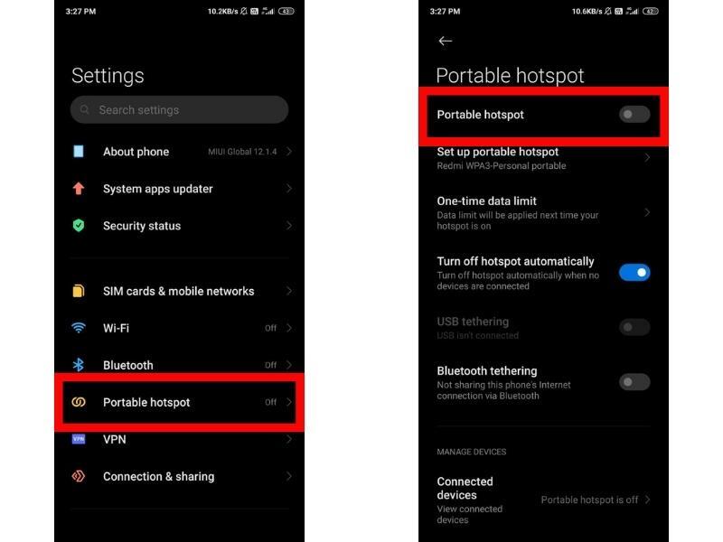 enabling mobile hotspot on miui