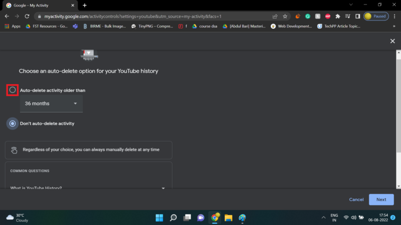 how to auto-delete Youtube Search history step 3