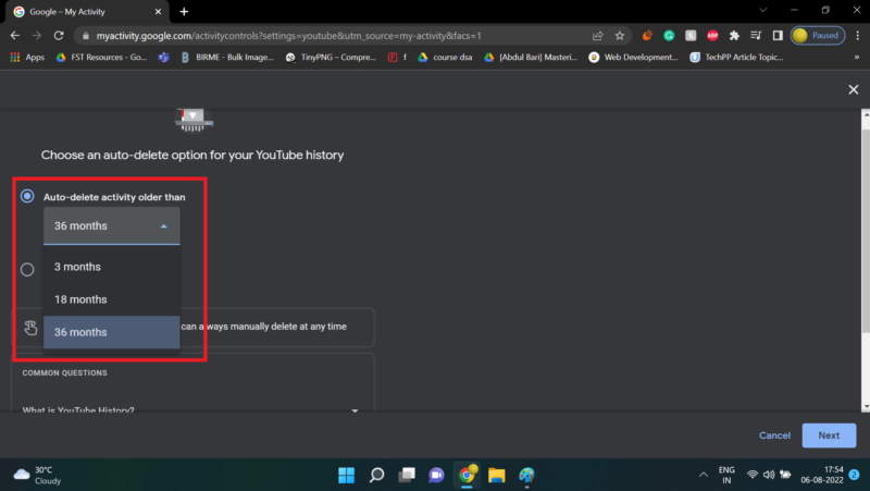 how to auto-delete Youtube Search history step 4