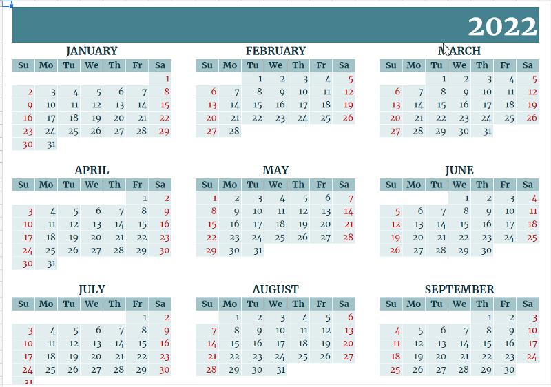 Full year calendar