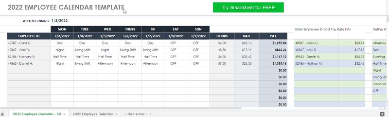 11 Best Google Sheets Calendar Templates [2022] - Employee Calendar Template