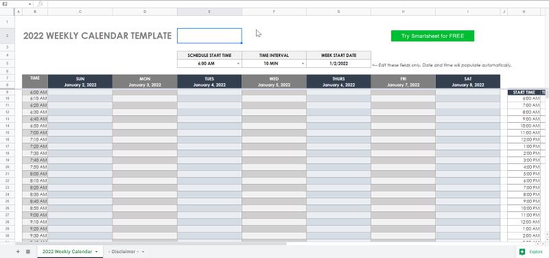 Smartsheet weekly calendar