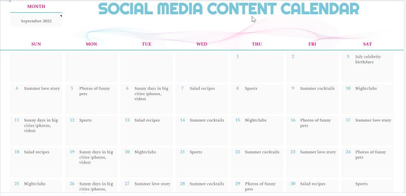 Content calendar template