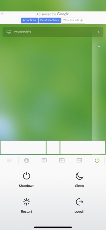 power options on remote mouse ios app