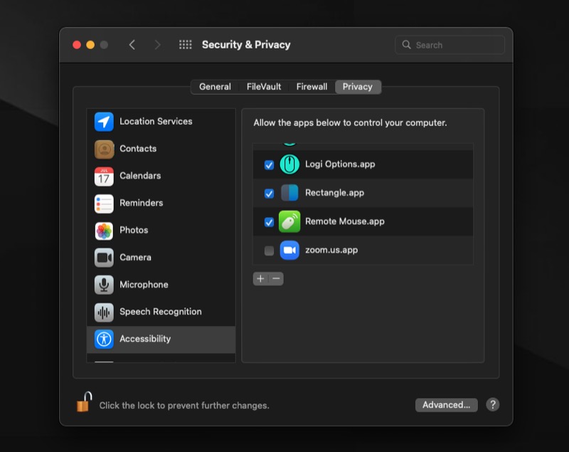 macOS system and privacy settings