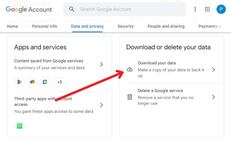 Navigate to download your data