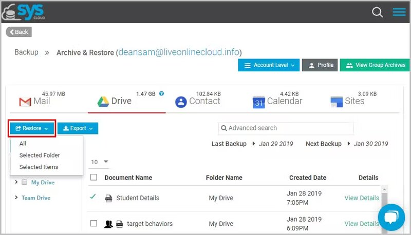 Restore backed up files