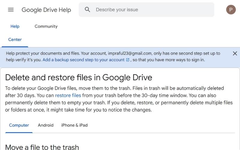 Google file recovery help desk