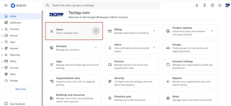 Open google admin console