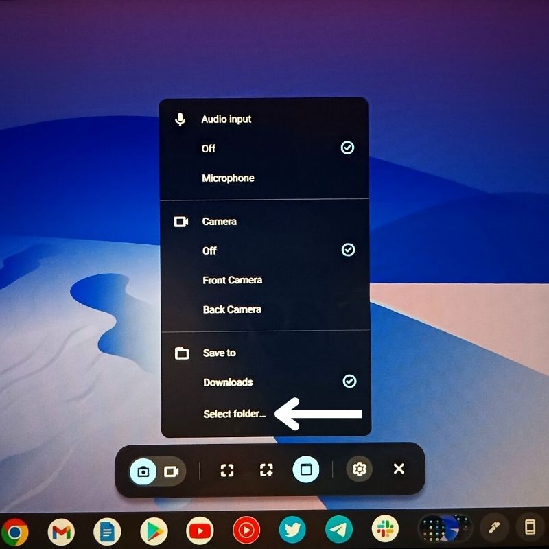 Change destination folder for screenshots on ChromeOS