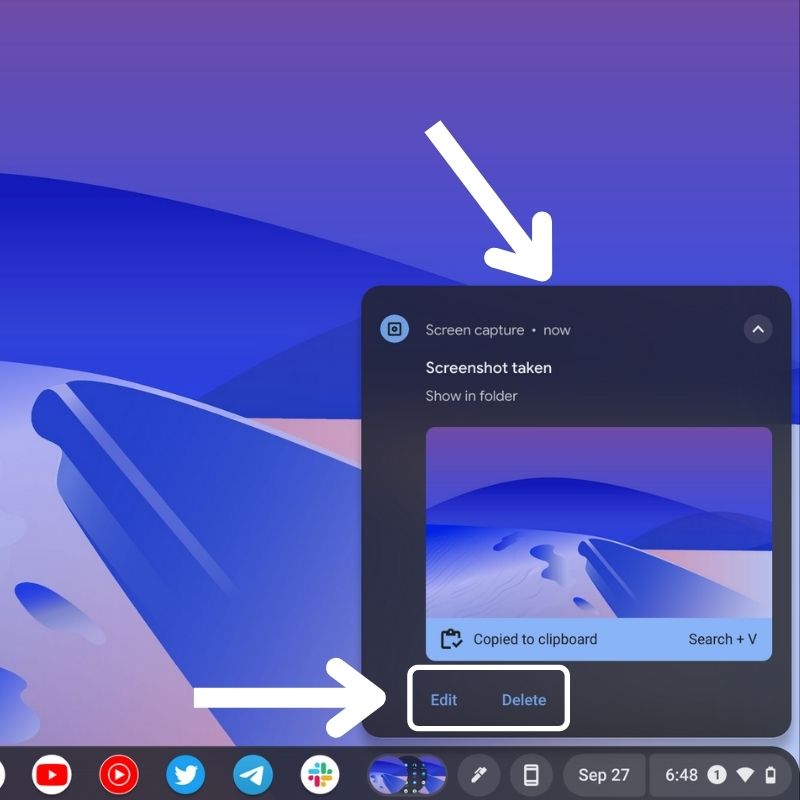 Screenshot saved notification in ChromeOS