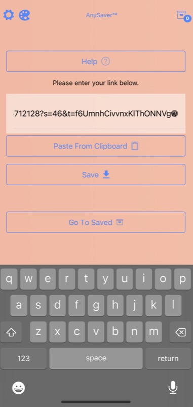 pasting video URL into anysave app