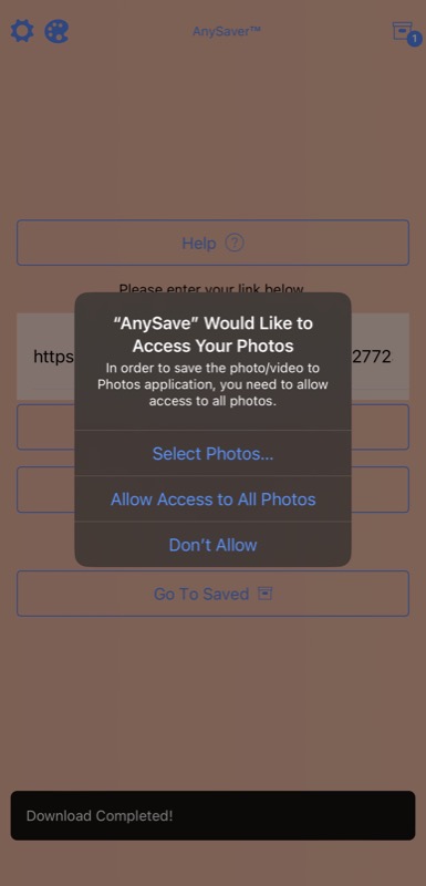 granting anysave app photos app permission