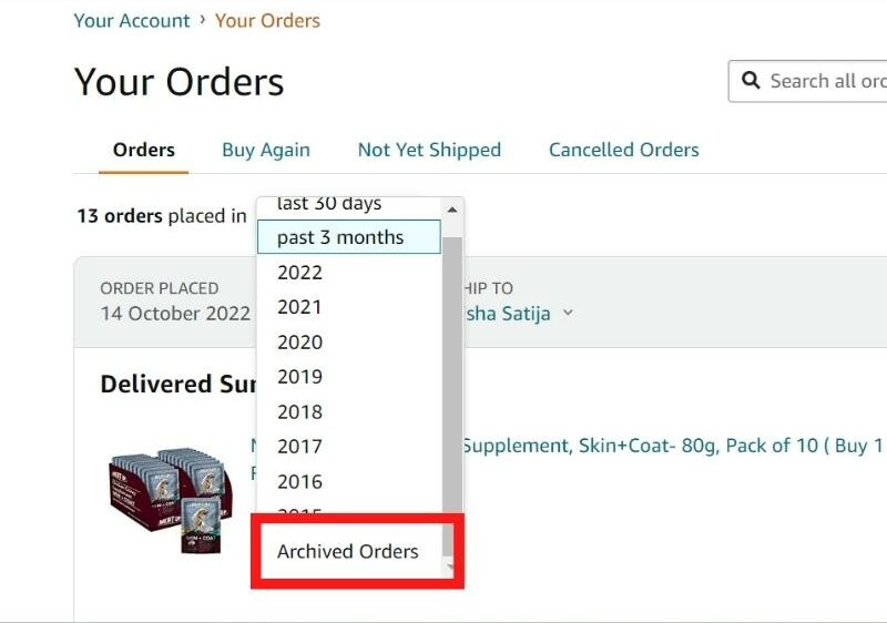 How to See Archived Orders on Amazon Step 3