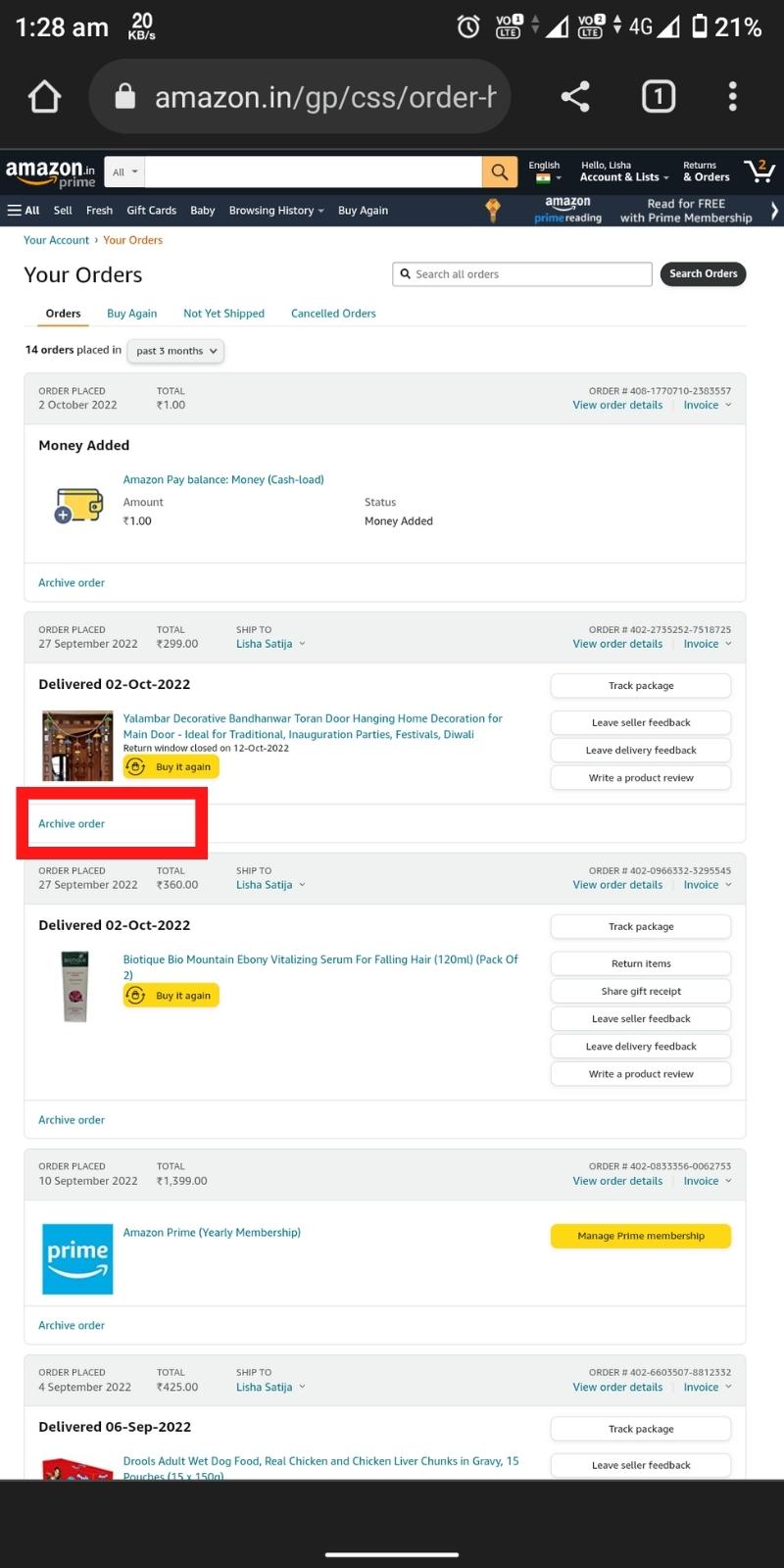 How to Archive Amazon Orders on Android and iPhone Step 6