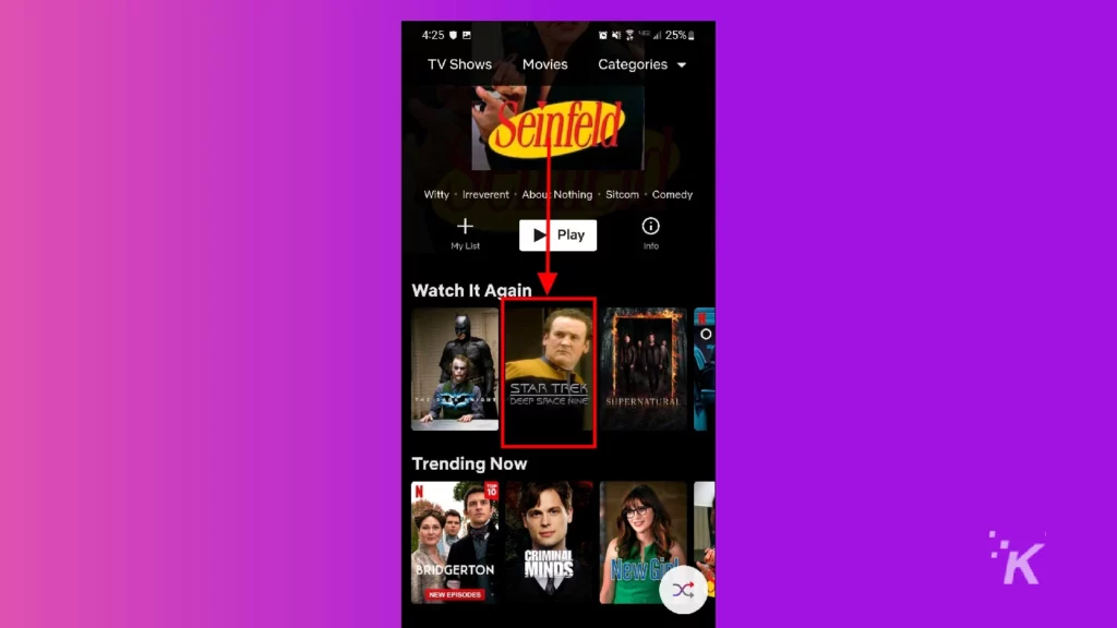 aplicación móvil netflix seleccionar programa de televisión